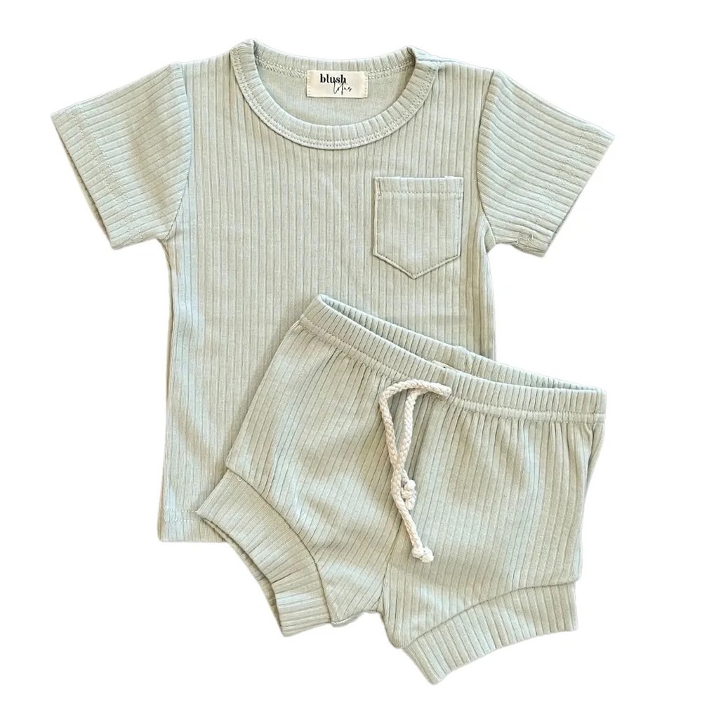 PISTACHIO | Ribbed organic baby toddler short set